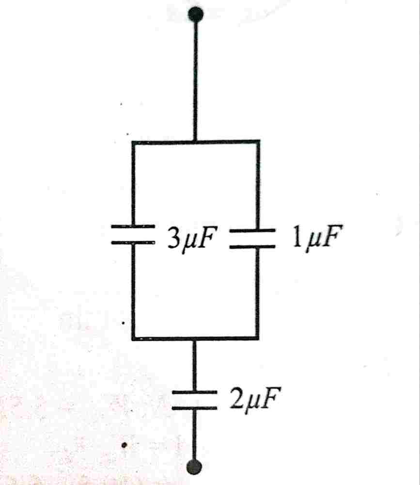 Determine the euivalent capacitance of the capacitors shown in the circuit